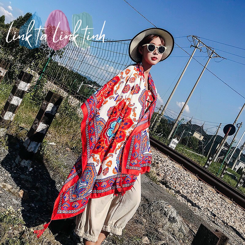 khăn choàng đi biển - khăn choàng đi nắng - khăn choàng đi đà lạt Boho Vintage Đỏ