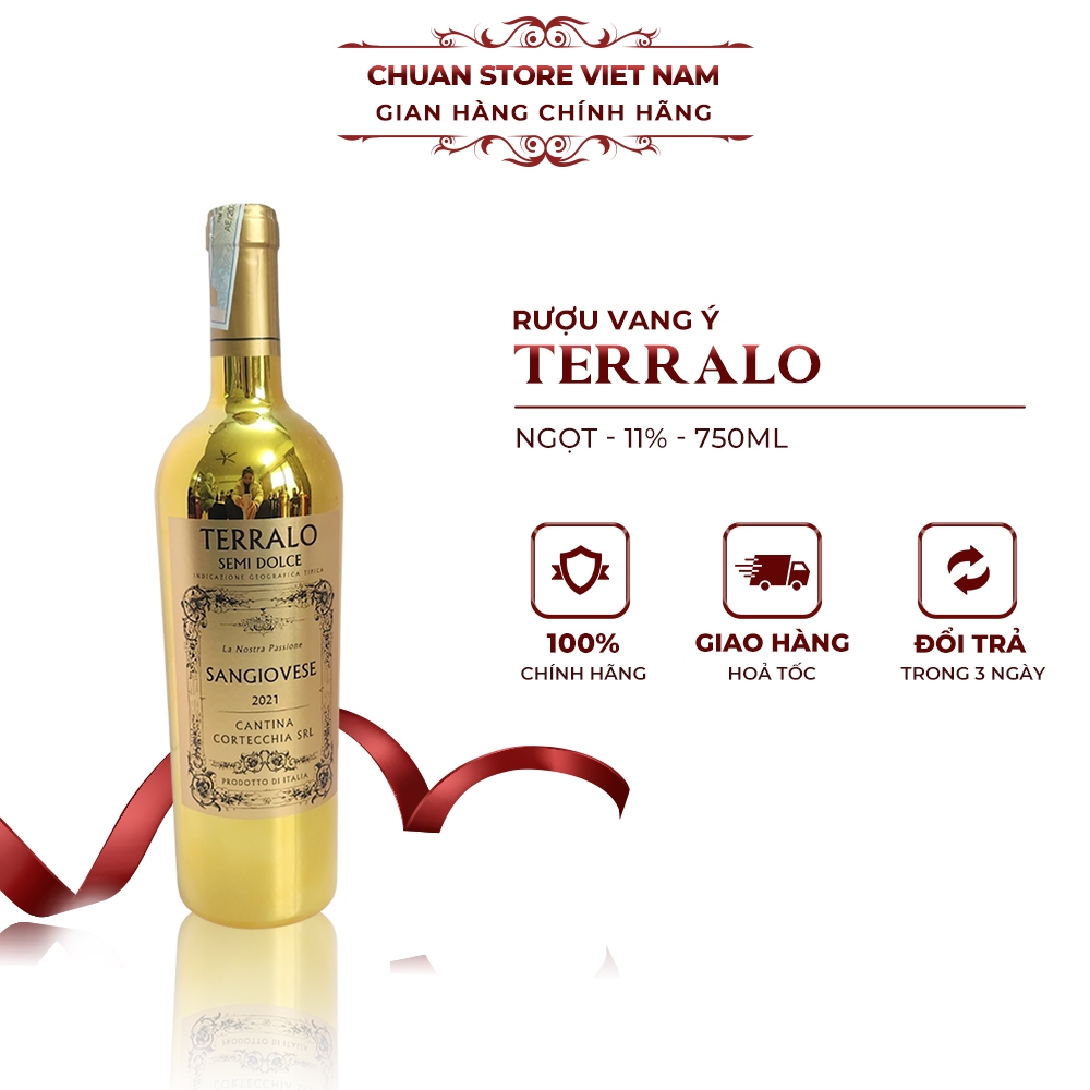 Rượu vang Ý ngọt Terralo Semi Dolce 11% 750ml nhập khẩu chính hãng