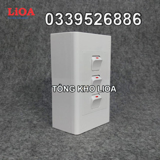 Combo 3 công tắc điện 1 chiều + mặt lỗ vuông LiOA - Lắp nổi