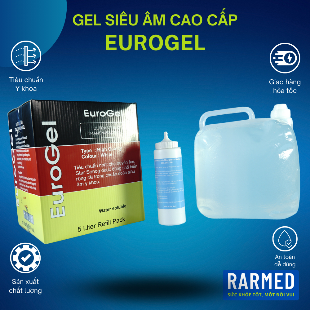 Gel siêu âm EURO GEL cho máy siêu âm - 1 lít & 5 lít nhiều màu
