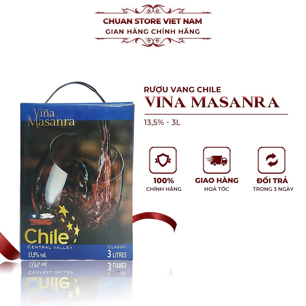 Rượu vang bịch Chile Vina Masanra 13,5% hộp 3L nhập khẩu chính hãng