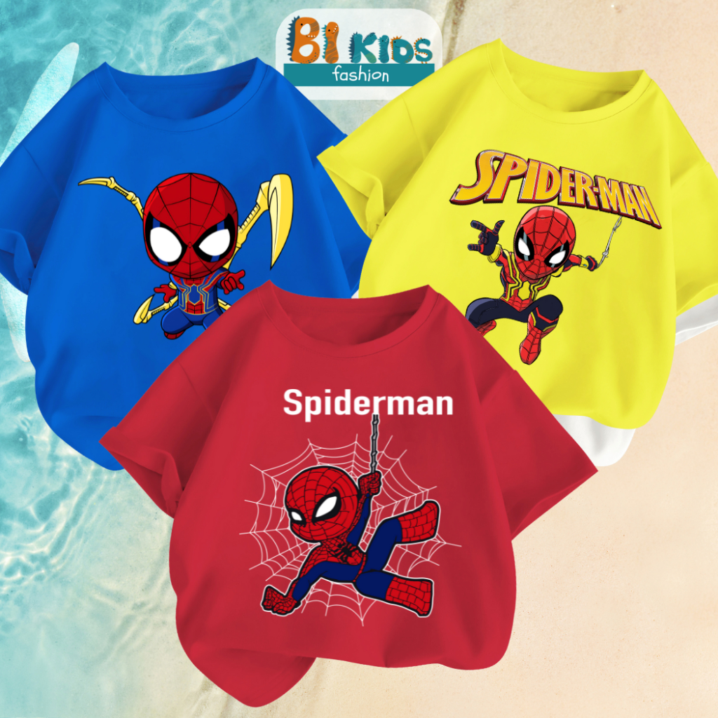 Áo thun bé trai hình người nhện, Áo thun spiderman cực ngầu chất vải 100% cotton tự nhiên Bi Kids best seller
