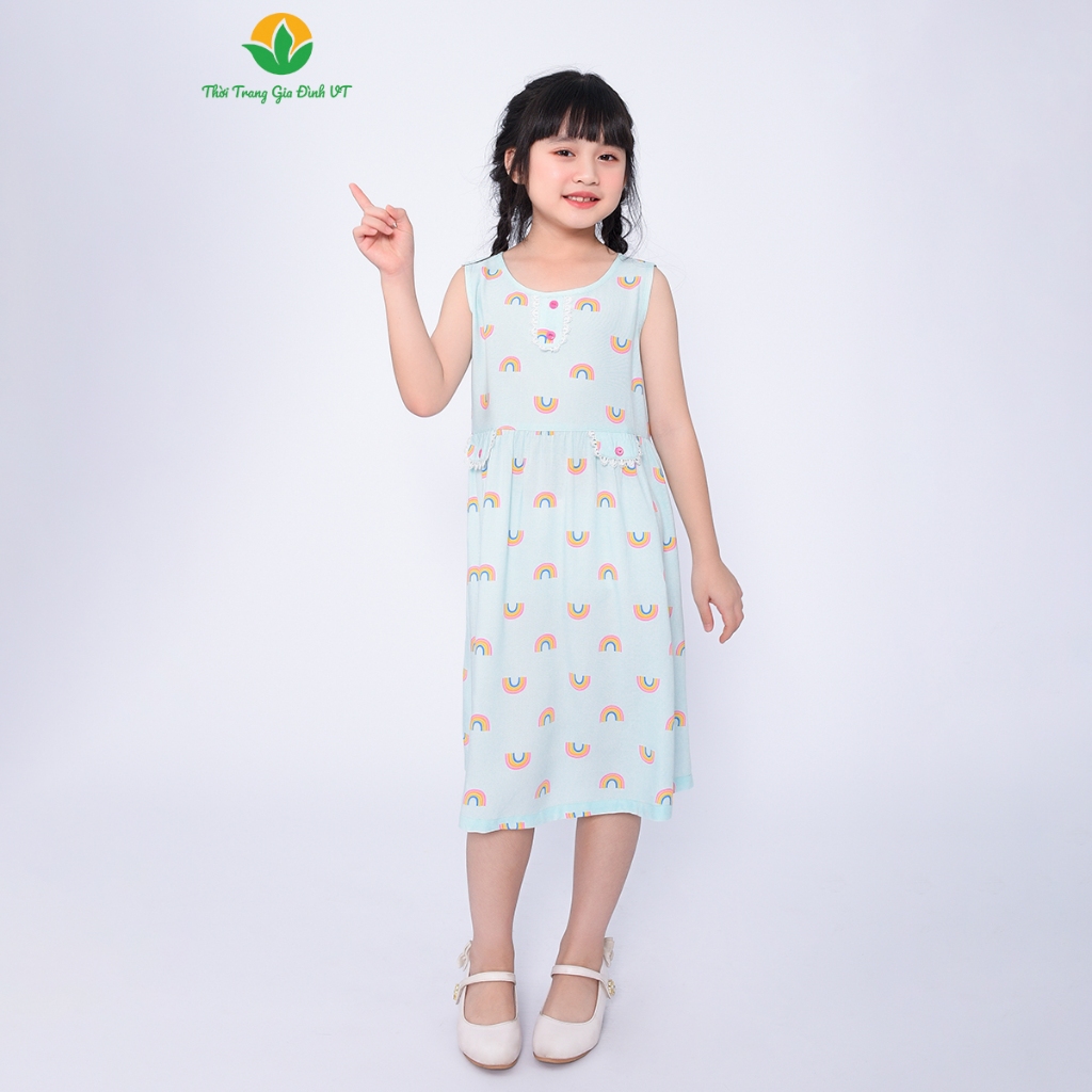 Váy lanh bé gái sát nách phối ren mùa hè Việt Thắng thoáng mát - V62.2303