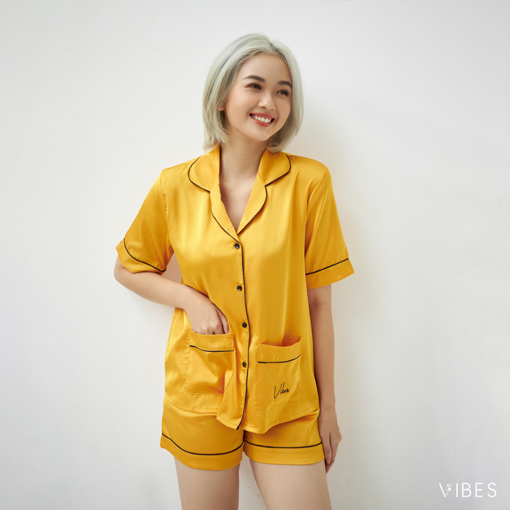 VIBES Đồ bộ Pijama ngắn Lụa trơn cao cấp Silk Py Set