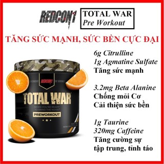 Pre Workout Redcon1 Total War 30 lần dùng - Hỗ trợ năng lượng trước tập, tăng sức mạnh cực đỉnh, sức bền cực đại