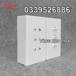 Combo ổ cắm điện ba 2 chấu LiOA 16A 3520W + 3 công tắc điện - Lắp nổi