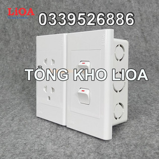 Combo ổ cắm điện đôi 3 chấu LiOA 16A 3520W + 2 công tắc điện - Lắp âm tường
