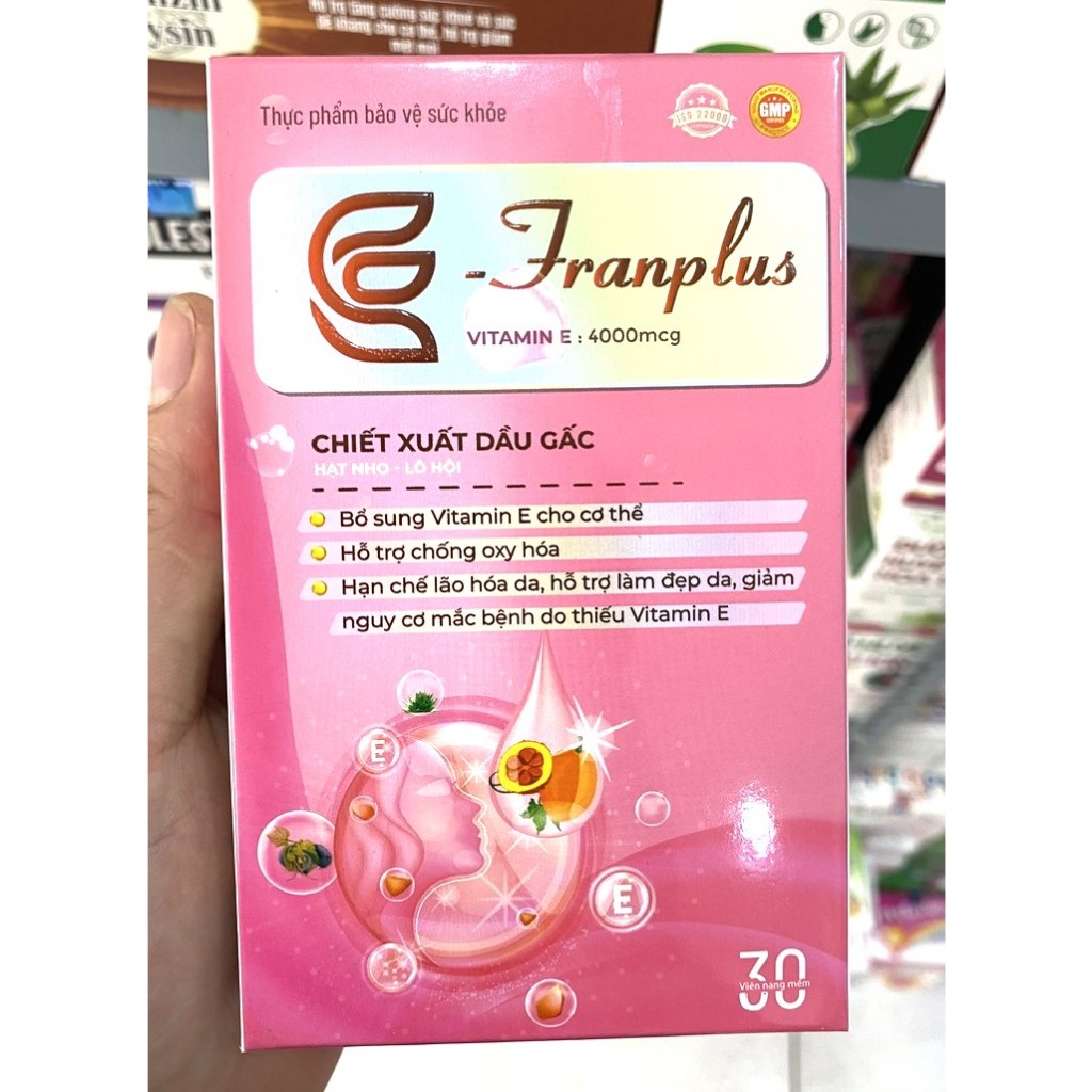 Vitamin E 4000 E Franplus E đỏ bổ sung chiết xuất từ lô hội chống oxy hóa, chống lão hóa da, bổ sung vitamin e, sáng da