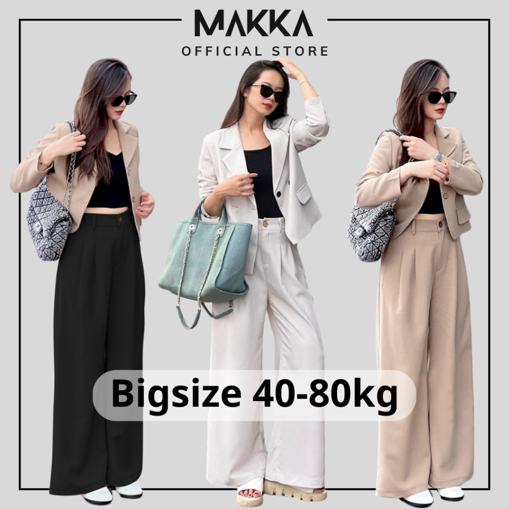 Quần suông MAKKA quần ống rộng cạp cao kèm túi, có ly trước phong cách công sở thanh lịch 9001