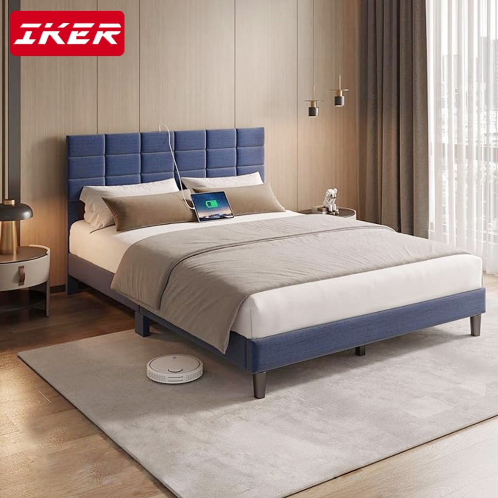 Giường gỗ chất lượng cao, ván gỗ cứng giường gỗ dày, giường đôi đơn giản hiện đại 206*152*92cm