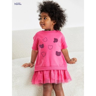 Váy thun hè cotton hồng gấu ren đính cườm xinh xắn cho bé LMJS1896 - TOPZKIDS