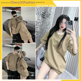Áo thun nam nữ họa tiết G.C full màu nâu be cực tôn da, áo phông đôi phong cách sang chảnh siêu chất