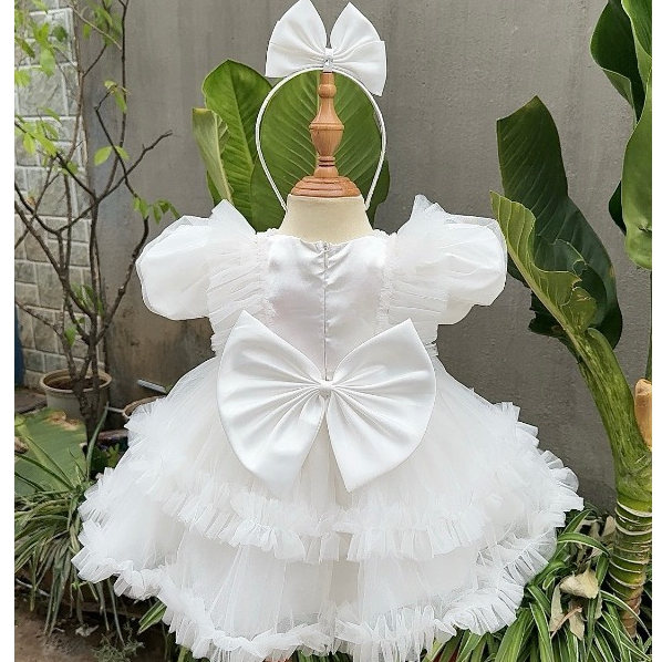 Váy công chúa dài tay cổ ngọc kèm cài 4-14 kg,Váy cho bé gái đầy tháng thôi nôi sinh nhật chất mềm