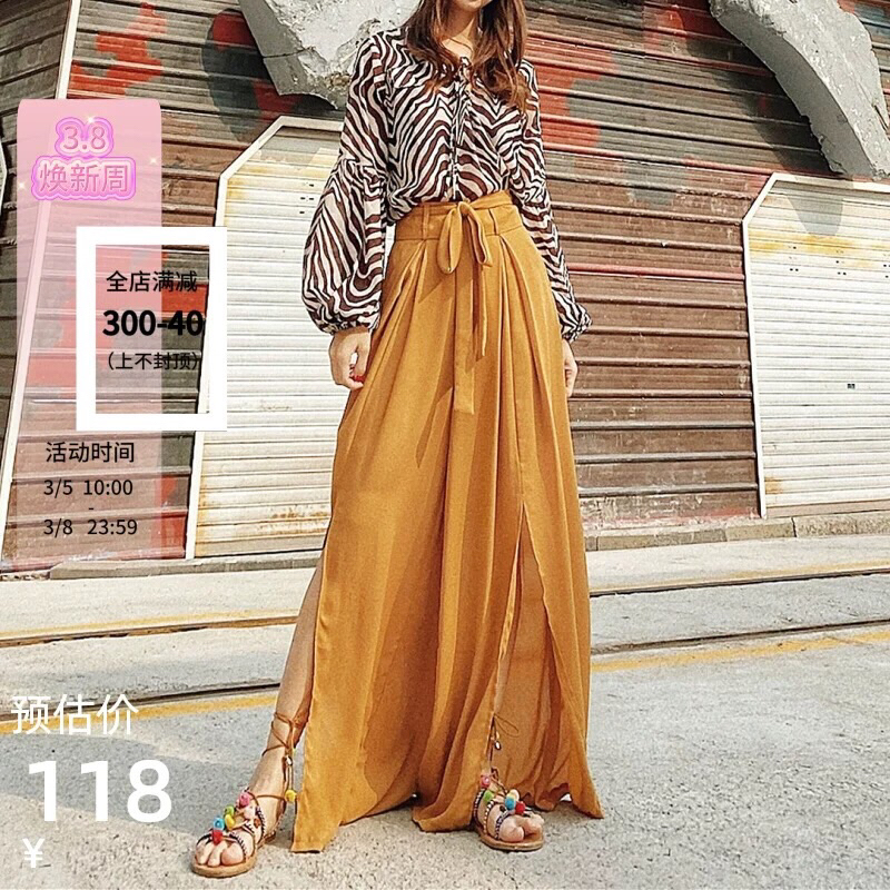 Quần ống rộng culottes bohemian cạp cao siêu hách chân, ống quần xẻ tà lên dáng cực xinh chuẩn hàng Quảng Châu