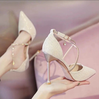 Sandal cao gót nữ 9cm Ngọc Trinh Store đính xoàn chéo dây lên chân cực sành chảnh . BK001