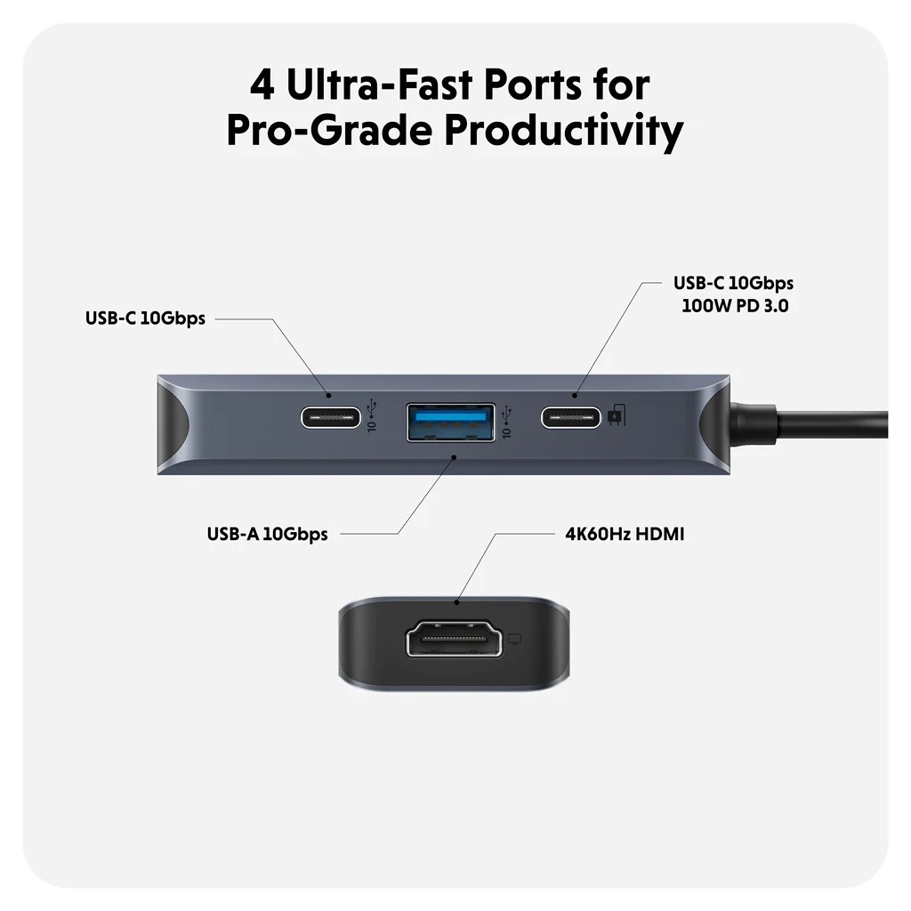 Hub chuyển đổi 4-in-1 Hyper Drive Next 4 Port, USB-C, cổng chuyển đổi cho Macbook/ Laptop - HD4001 | BigBuy360 - bigbuy360.vn