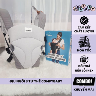 Địu em bé 3 tư thế có đỡ cổ sơ sinh ComfyBaby màu xám - Thoáng khí - Chống gù