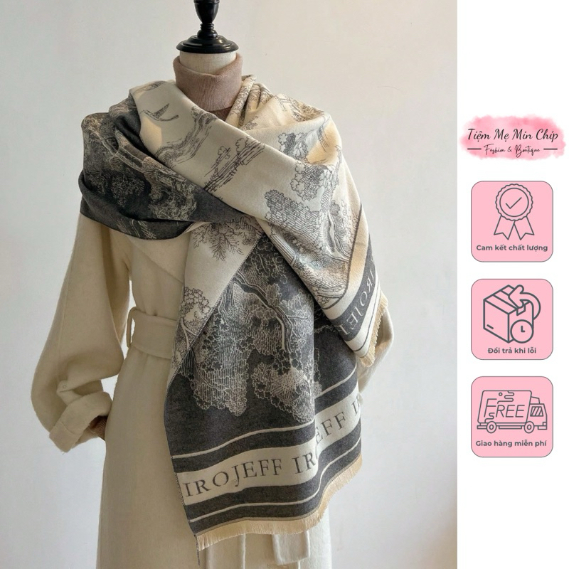 (CÓ SẴN) Khăn choàng dệt hoạ tiết phong cảnh 185x65cm, chất cashmer nỉ mỏng- (Hàng chuẩn loại 1 )