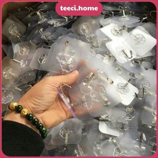 <530đ> 12 Móc Dán Tường Siêu Dính Chịu Lực Không Đóng Đinh Treo Đồ Trong Suốt Trang Trí Nhà Cửa TEECI U054