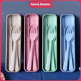 Bộ Thìa Đũa Dĩa Màu Lúa Mạch Du Lich, Ăn Trưa Văn Phòng Dễ Vệ Sinh Tiện Dụng TEECI U058