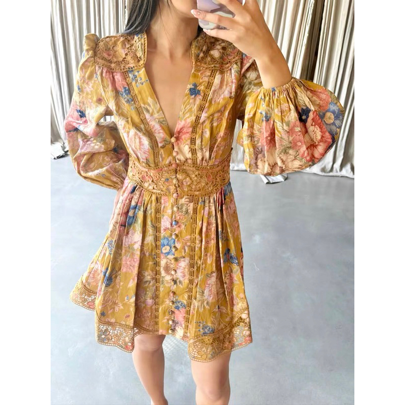 Váy hoa vàng phối ren ZMM