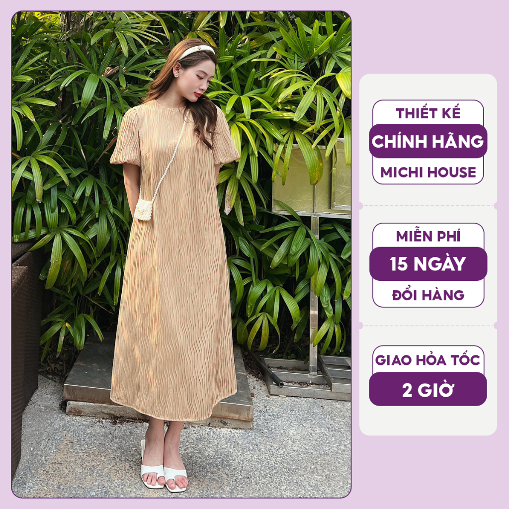Đầm Suông Michi House Váy Xuông Tay Bồng Dáng Dài Qua Gối Đi Du Lịch Phong Cách Hàn Quốc Freesize Bầu Mặc Xinh V605