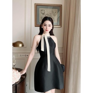 Đầm dự tiệc cổ yếm tiểu thư phối nơ đính đá sang chảnh-KIA dress