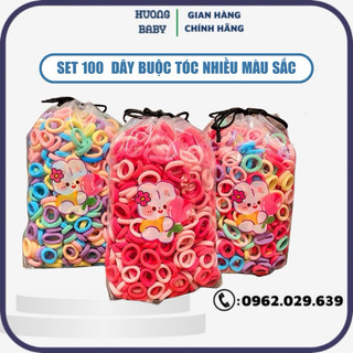 Set 100 dây thun buộc tóc nhiều màu cho bé gái, hàng đẹp mềm ko đau tóc