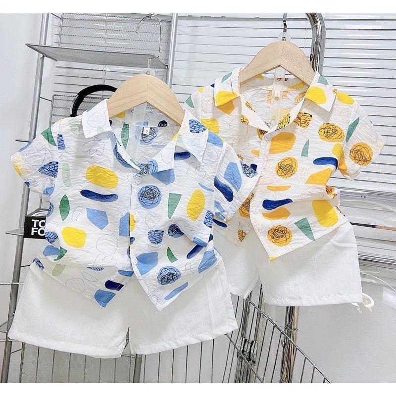 [LinhAn Kids ] Set Bộ Sơ Mi Cộc Tay Đồ Cổ Đức Tơ Đũi Mềm Mát Đi Biển Cho Bé Trai từ 8-30kg●