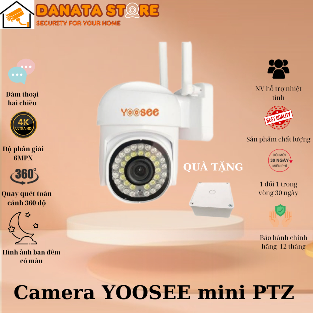 (Lỗi 1 đổi 1) Camera Yoosee PTZ-Camera ngoài trời mẫu siêu mini, 36 led 5.0mpx,xoay 360 độ,chống nước,xem đêm có màu mã