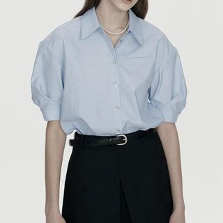 Áo sơ mi nữ form rộng xanh dương