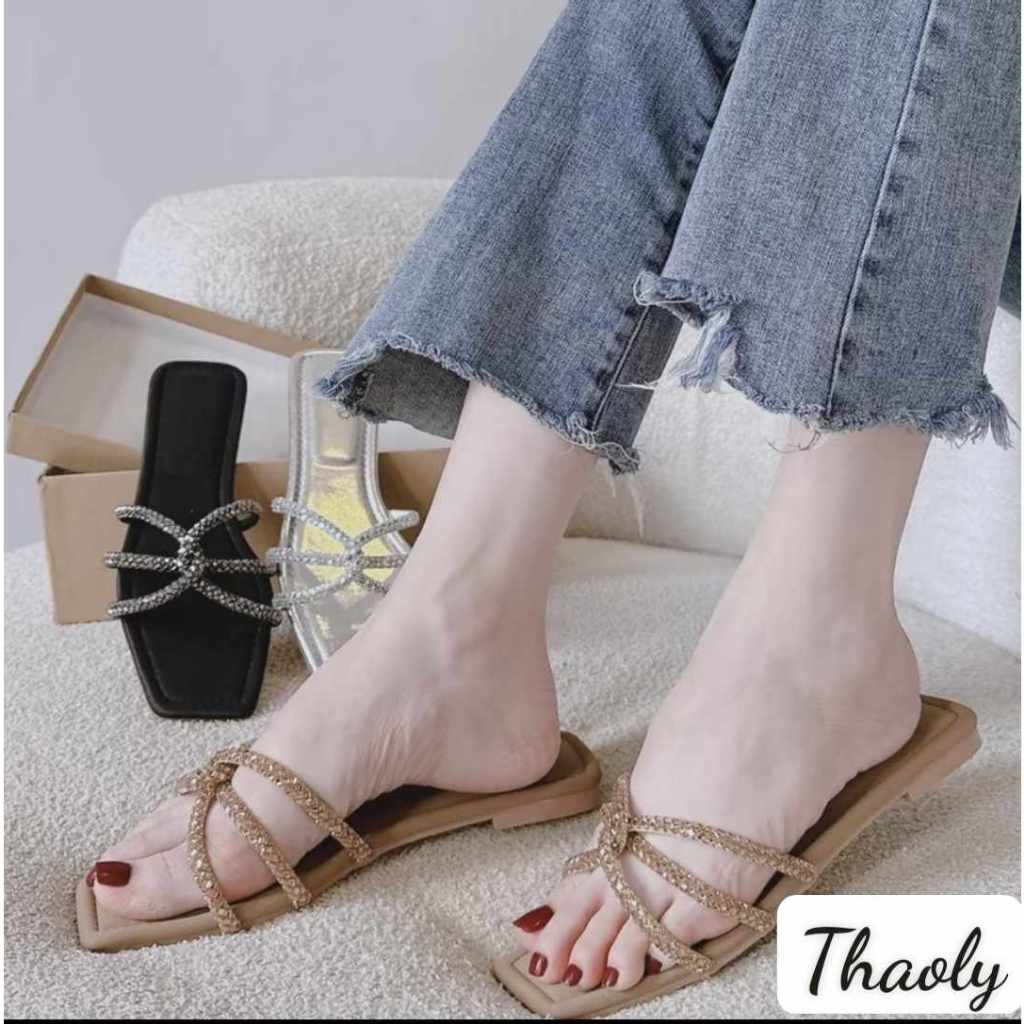 DL 039 Dép lê mũi vuông 3 sợi xoàn thời trang nữ