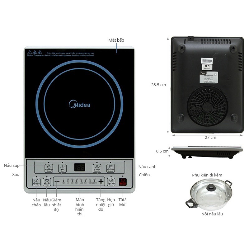 Bếp từ Midea MI-B2015DE (tặng kèm nồi lẩu inox)