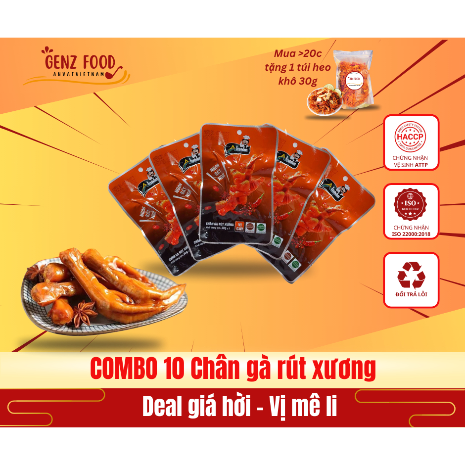 Combo 10 Chân Gà Rút Xương, Chân Gà Việt Nam Alishan Ủ Vị Xì Dầu Thơm Ngon Đảm Bảo Vệ Sinh An Toàn T