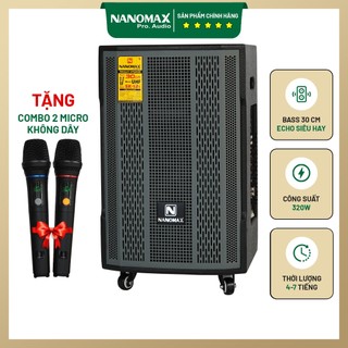 Loa kẹo kéo karaoke bluetooth nanomax sk-12i chính hãng giá rẻ 2 mic uhf bass 30 bản mới