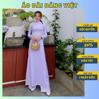 Áo dài trắng xanh  cao cấp học sinh nữ đi học gấm hoa tầng lụa lencii Thái Tuấn may sẵn sang trọng truyền thống