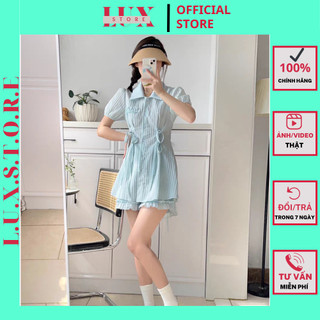Set Sơ Mi - Bộ Áo Sơ Mi Dáng Dài Kèm Quần Short , Chất Đũi Gân Quảng Châu Thắt Nơ Dây Ngang Eo Cực Tôn Dáng LUX STORE134