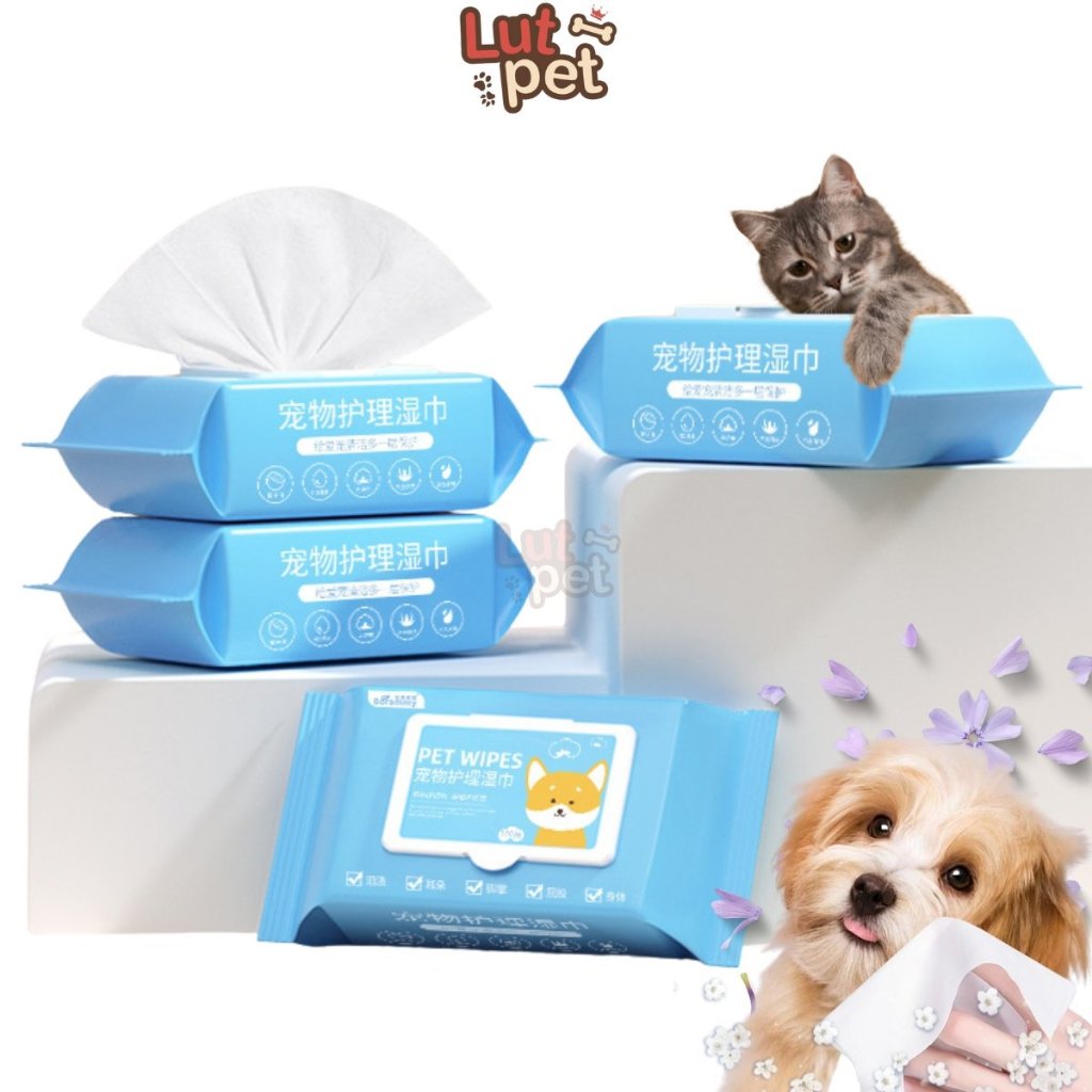 Khăn ướt đa năng cho chó mèo, hamster, thỏ - giấy ướt vệ sinh cho thú cưng (100 miếng) - lutpet
