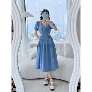 Đầm HD cổ V cột lưng khoét eo