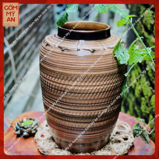 Bình gốm dáng thạp trang trí size to men mộc cắm cành đào , cành mận chơi tết - Gốm Mỹ An Bát Tràng