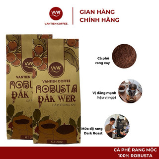 Combo 2 gói Cà phê rang xay Vantien Coffee Robusta Đắk Wer vị đắng mạnh, nhiều hàm lượng cafein 200g