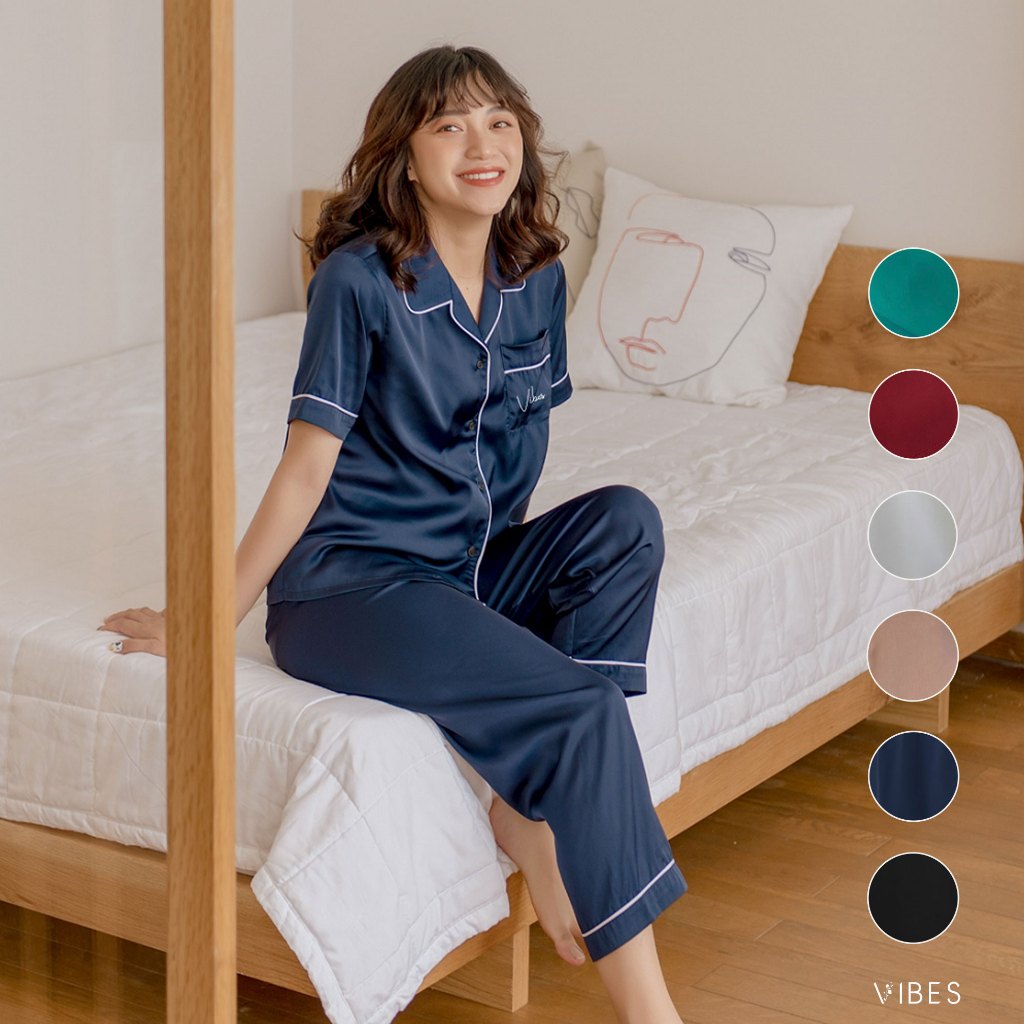 VIBES Đồ bộ Pijama dài Lụa trơn cao cấp Silk Long Py Set