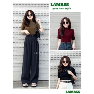 Áo croptop ngắn tay cổ 3p kiểu dáng basic ôm body, Áo thun ôm co giãn 3 màu thời trang cá tính - LAMA