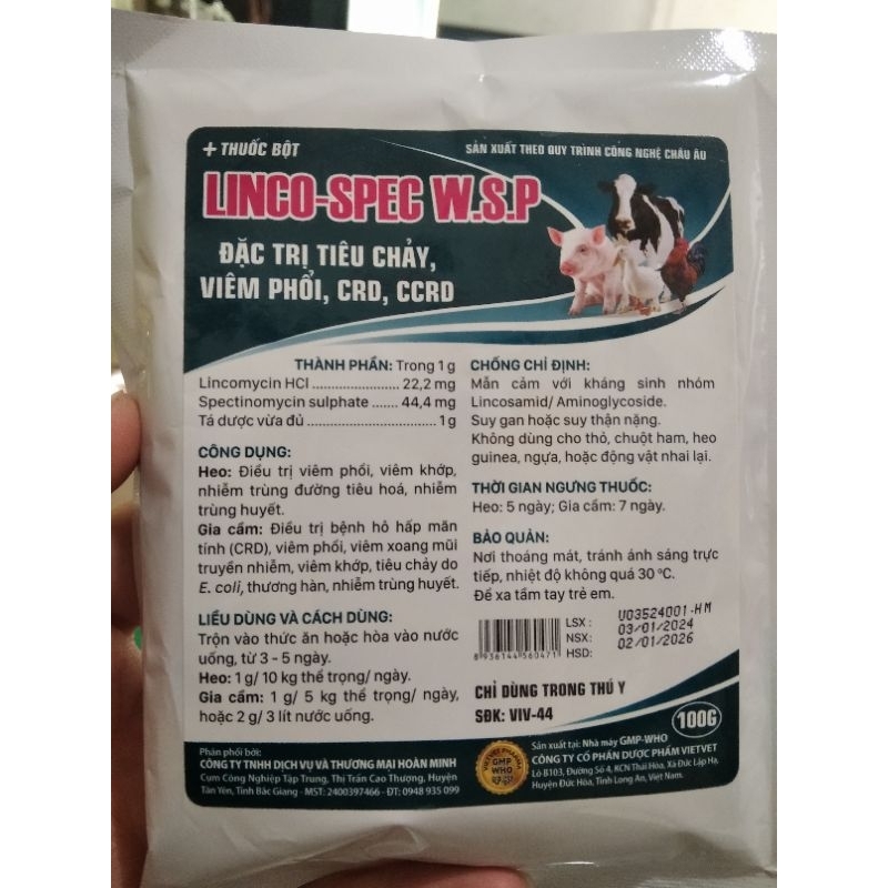 Linco-Spec W.S.P Đặc tr ị tiêu chảy, viêm phổi, CRD, CCRD gói 100g