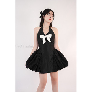 (Evelyn Dress) Đầm xoè ren yếm phối nơ ngực