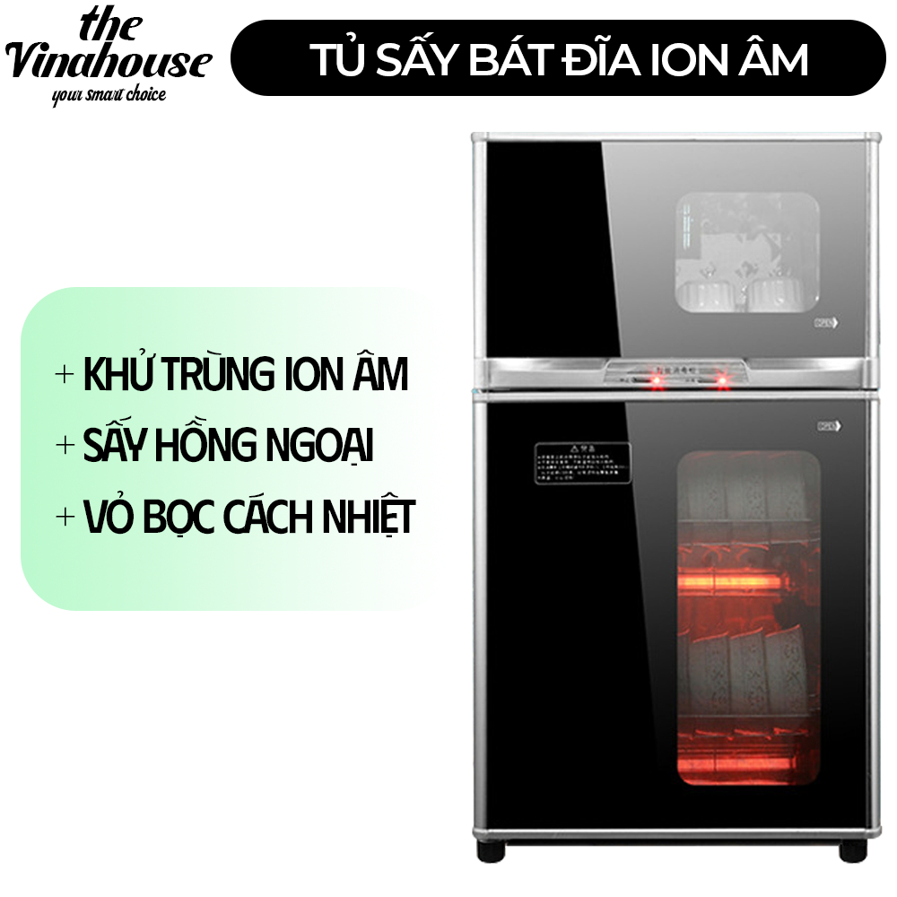 Tủ sấy bát đĩa hồng ngoại công nghệ ION âm, khử trùng nhiệt độ cao 125°C, dung tích 88L vỏ inox cách nhiệt
