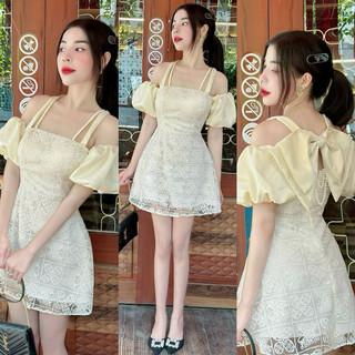 Đầm ren trễ vai hở lưng