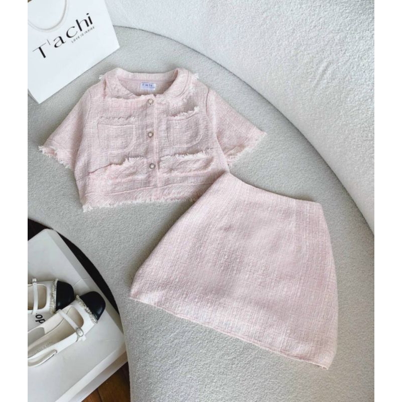 SET CROP DẠ HỒNG TƯA LAI + CHÂN VÁY 0350