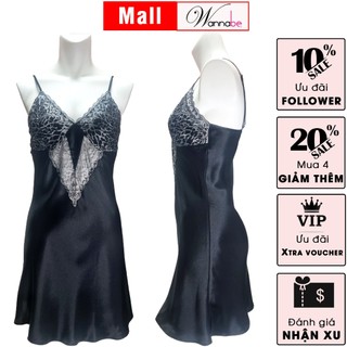 Váy ngủ lụa WANNABE DN572 đầm ngủ phối ren cúp ngực 2 lớp giúp bạn nâng tầm phong cách