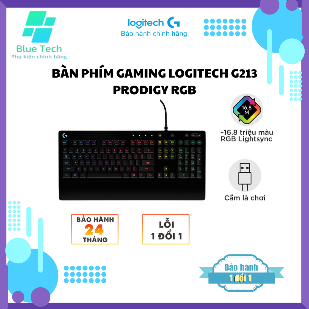 Bàn phím gaming có dây Logitech G213 Prodigy, RGB, Full size - Bảo hành chính hãng 24 tháng